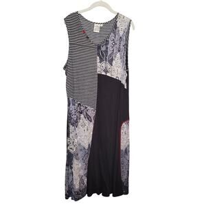 Parsely & Sage maxi dress women's‎ size XL black gray striped tank artsy funky